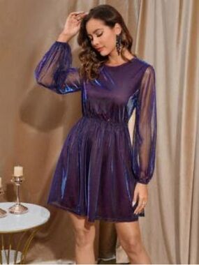 Elegant Sheer Long-Sleeve Mini Dress in Deep Purple